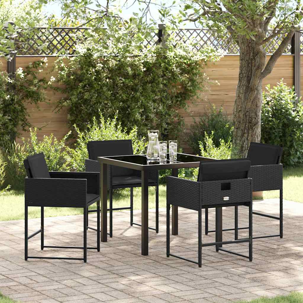 Set da Pranzo per Giardino con cuscino 5 pcs Nero Poly Rattan - homemem39