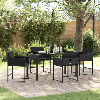 Set da Pranzo per Giardino con cuscino 5 pcs Nero Poly Rattan - homemem39