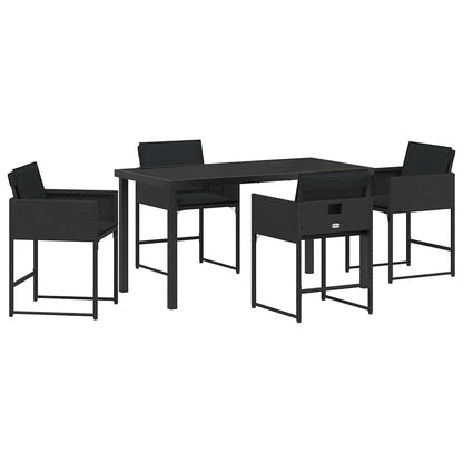 Set da Pranzo per Giardino con cuscino 5 pcs Nero Poly Rattan - homemem39