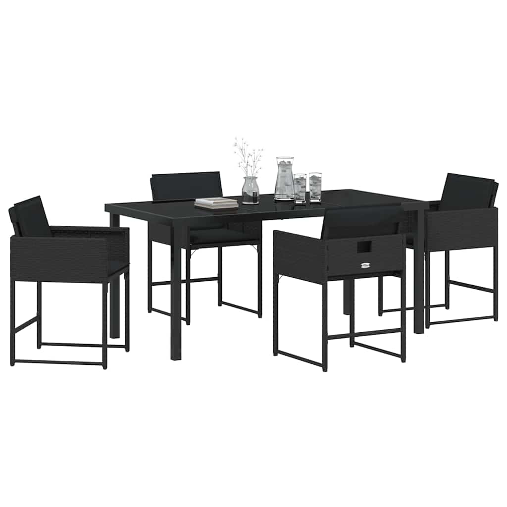 Set da Pranzo per Giardino con cuscino 5 pcs Nero Poly Rattan - homemem39