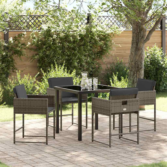Set da Pranzo per Giardino con cuscino 5 pcs Grigio Poly Rattan - homemem39