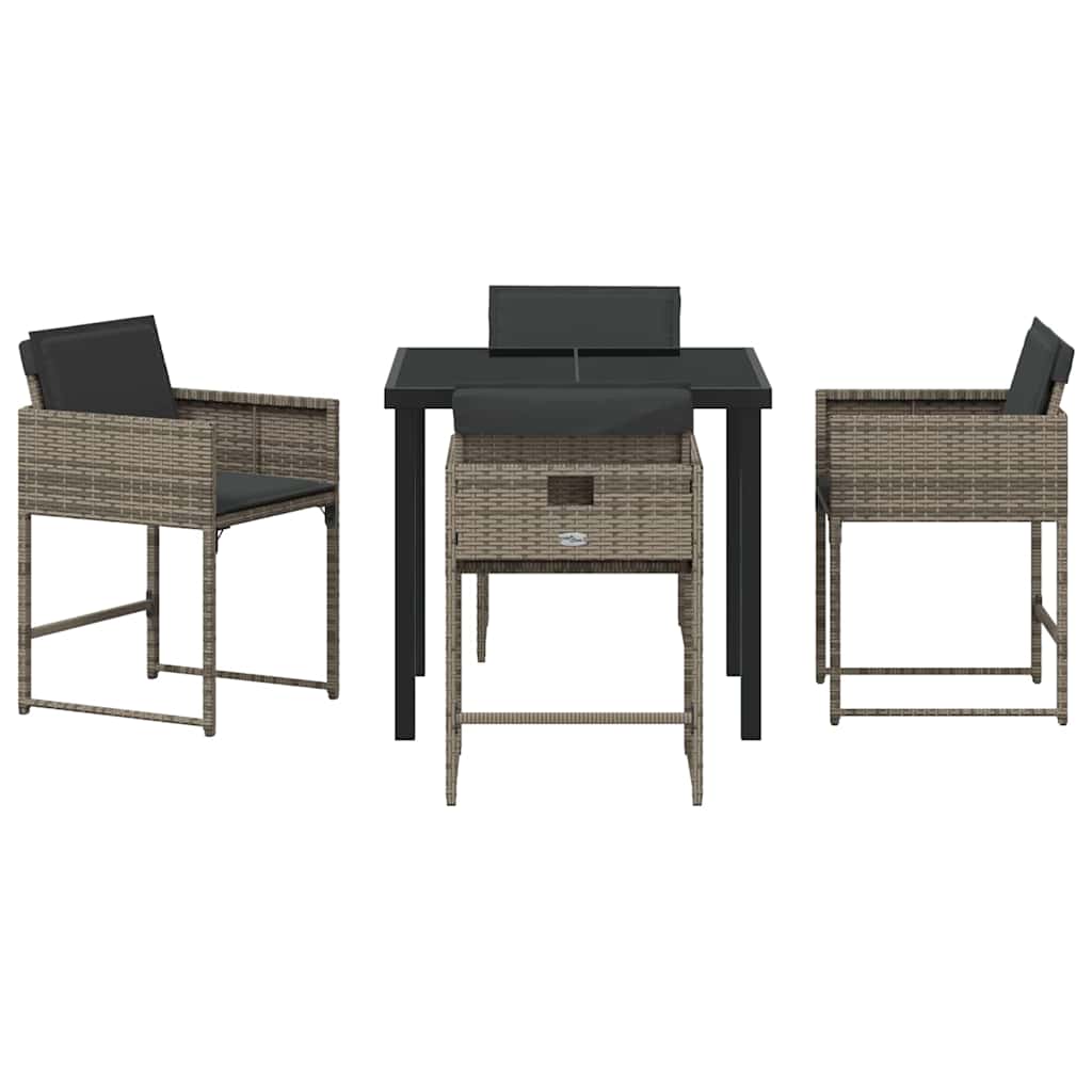 Set da Pranzo per Giardino con cuscino 5 pcs Grigio Poly Rattan - homemem39