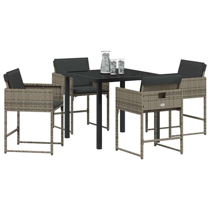 Set da Pranzo per Giardino con cuscino 5 pcs Grigio Poly Rattan - homemem39