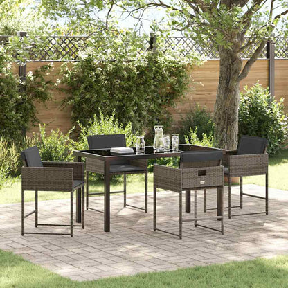 Set da Pranzo per Giardino con cuscino 5 pcs Grigio Poly Rattan - homemem39