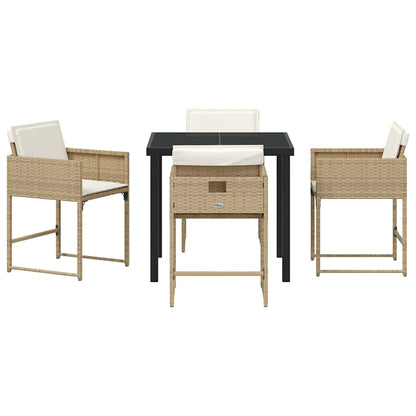 Set da Pranzo per Giardino con cuscino 5 pcs Beige Poly Rattan - homemem39