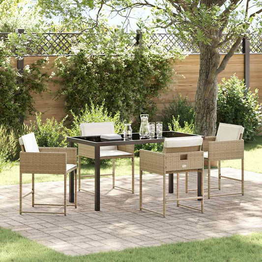 Set da Pranzo per Giardino con cuscino 5 pcs Beige Poly Rattan - homemem39