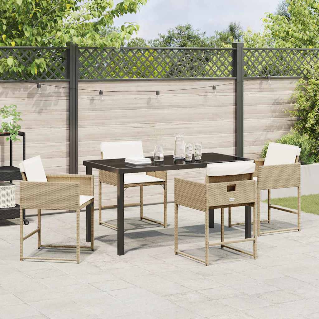 Set da Pranzo per Giardino con cuscino 5 pcs Beige Poly Rattan - homemem39