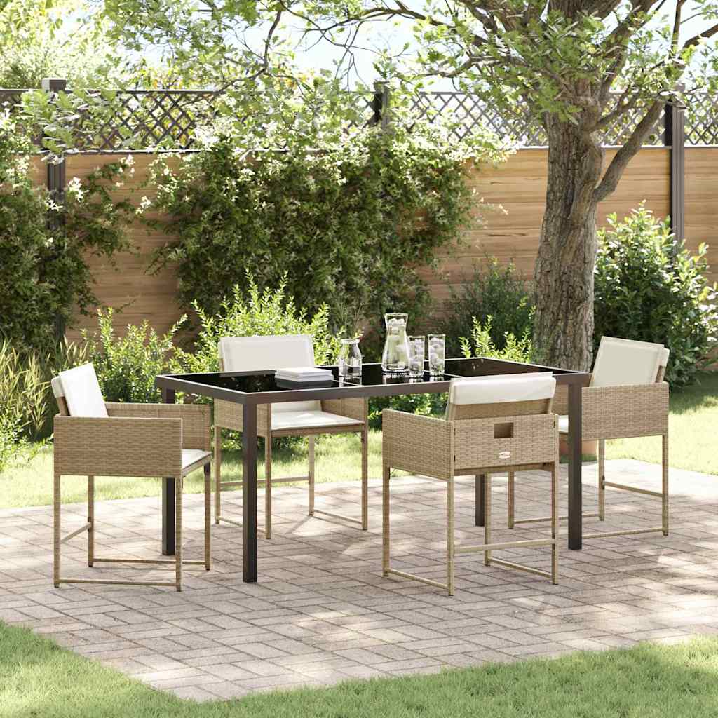 Set da Pranzo per Giardino con cuscino 5 pcs Beige Poly Rattan - homemem39
