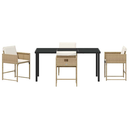 Set da Pranzo per Giardino con cuscino 5 pcs Beige Poly Rattan - homemem39