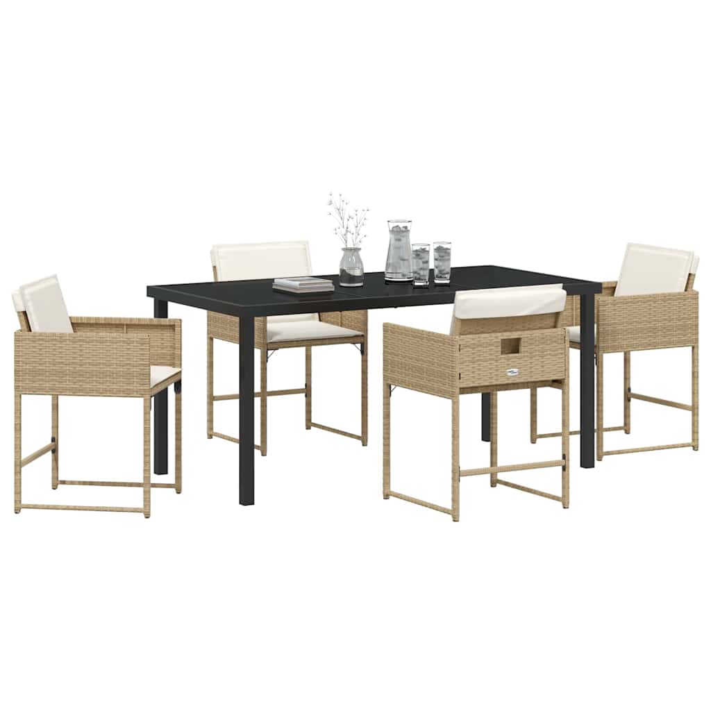 Set da Pranzo per Giardino con cuscino 5 pcs Beige Poly Rattan - homemem39