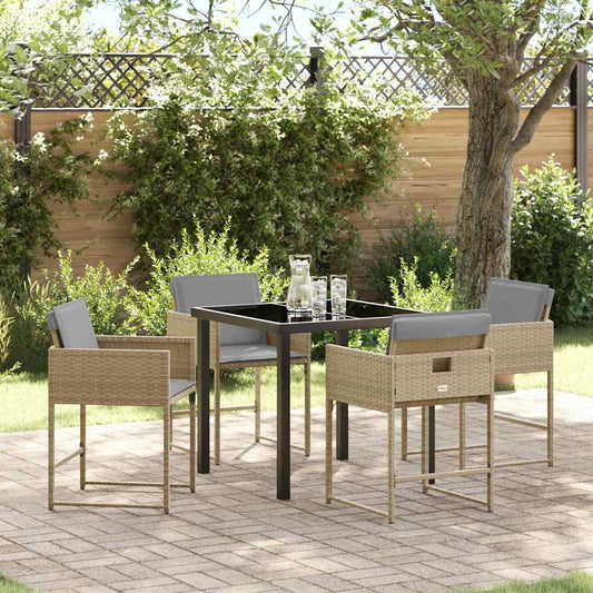 Set da Pranzo per Giardino con cuscino 5 pcs Beige Poly Rattan - homemem39
