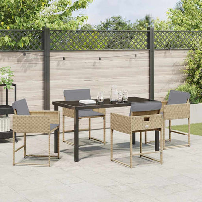 Set da Pranzo per Giardino con cuscino 5 pcs Beige Poly Rattan - homemem39