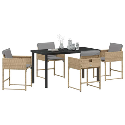 Set da Pranzo per Giardino con cuscino 5 pcs Beige Poly Rattan - homemem39