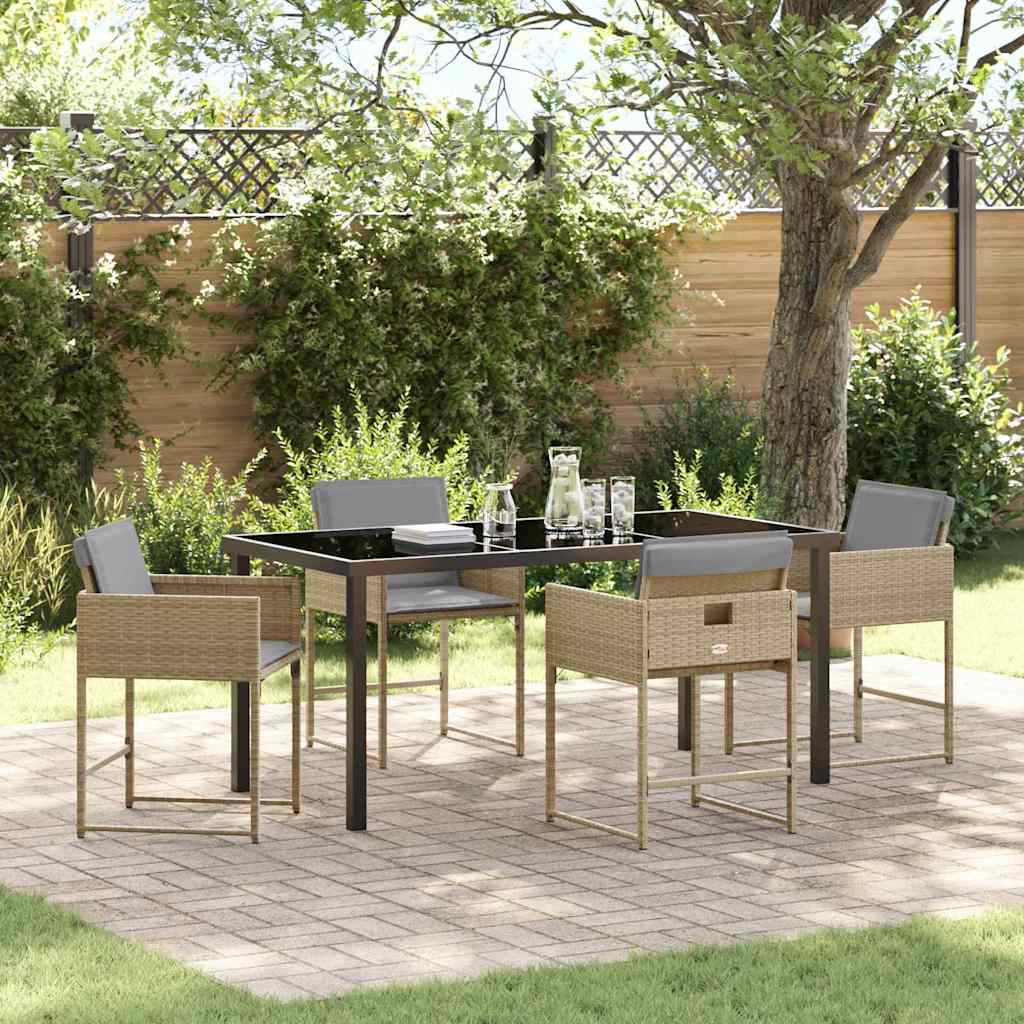 Set da Pranzo per Giardino con cuscino 5 pcs Beige Poly Rattan - homemem39