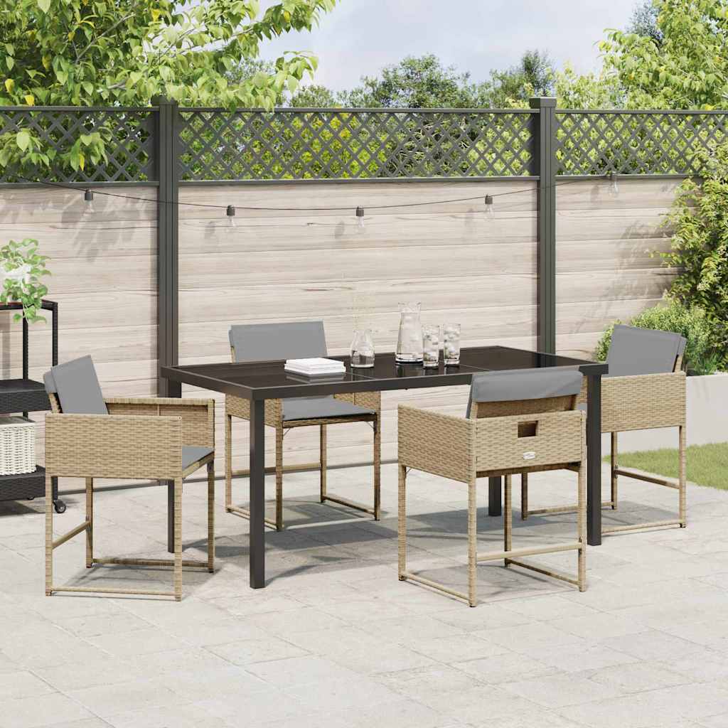 Set da Pranzo per Giardino con cuscino 5 pcs Beige Poly Rattan - homemem39