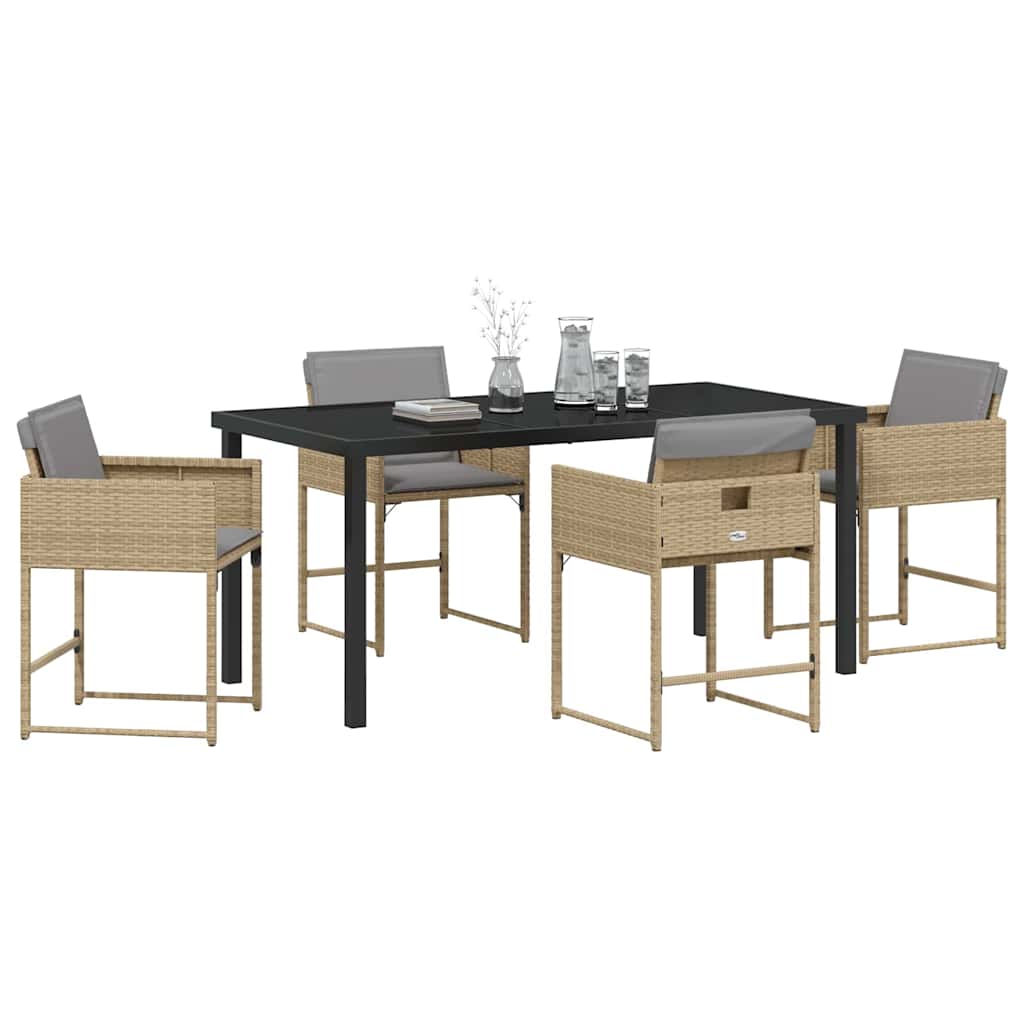 Set da Pranzo per Giardino con cuscino 5 pcs Beige Poly Rattan - homemem39