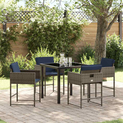 Set da Pranzo per Giardino con cuscino 5 pcs Grigio Poly Rattan - homemem39
