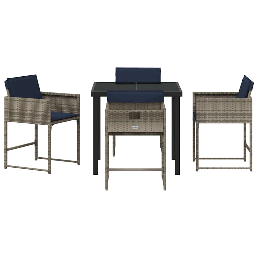 Set da Pranzo per Giardino con cuscino 5 pcs Grigio Poly Rattan - homemem39