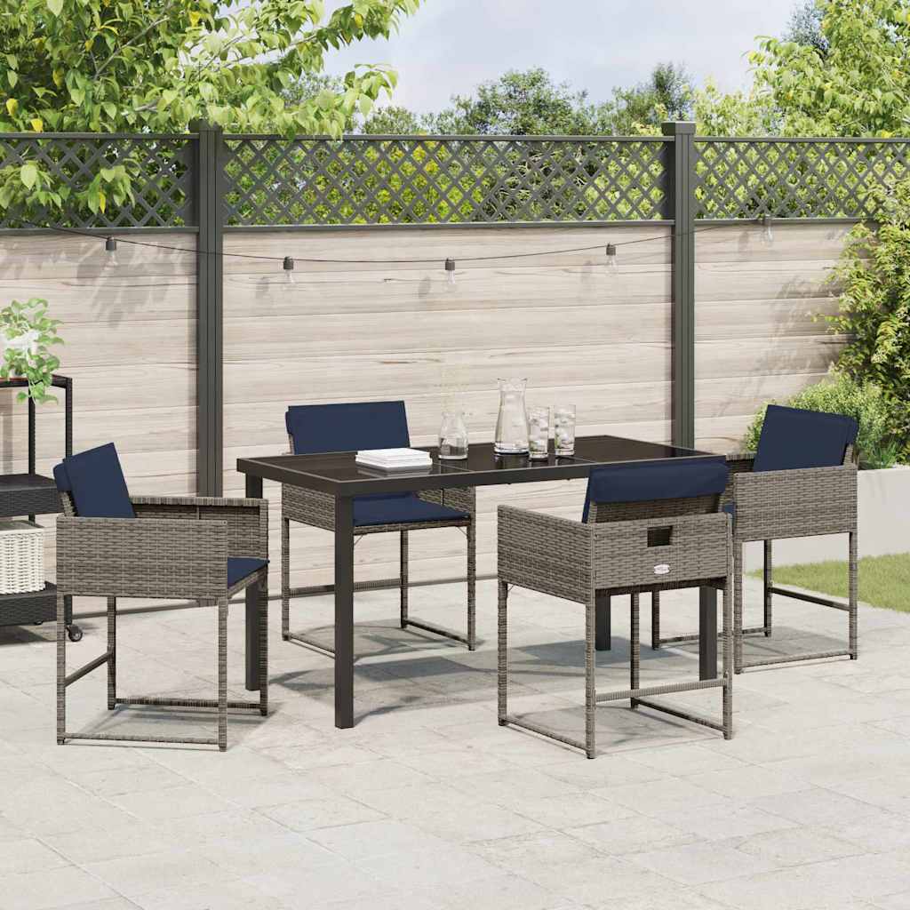 Set da Pranzo per Giardino con cuscino 5 pcs Grigio Poly Rattan - homemem39
