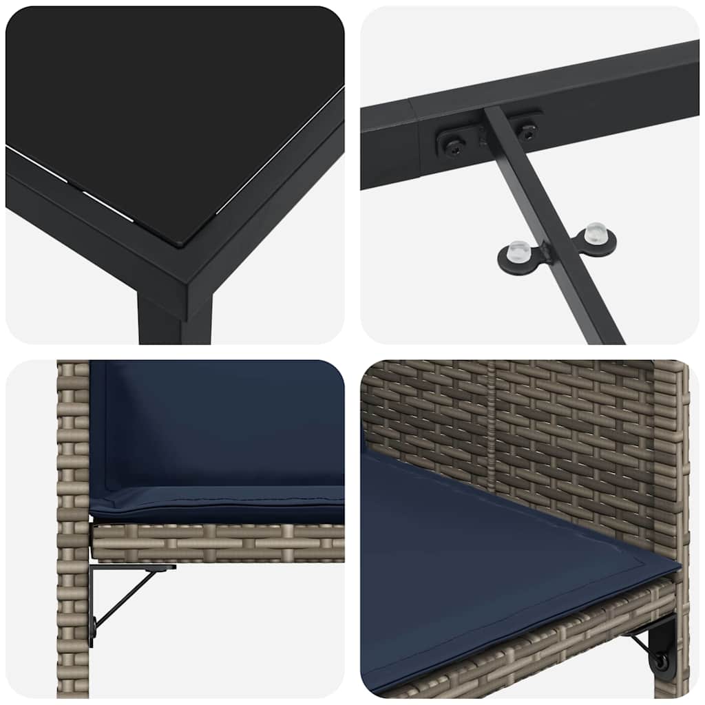 Set da Pranzo per Giardino con cuscino 5 pcs Grigio Poly Rattan - homemem39