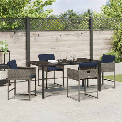 Set da Pranzo per Giardino con cuscino 5 pcs Grigio Poly Rattan - homemem39