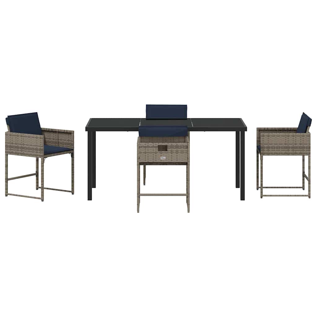 Set da Pranzo per Giardino con cuscino 5 pcs Grigio Poly Rattan - homemem39