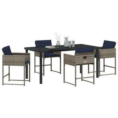 Set da Pranzo per Giardino con cuscino 5 pcs Grigio Poly Rattan - homemem39