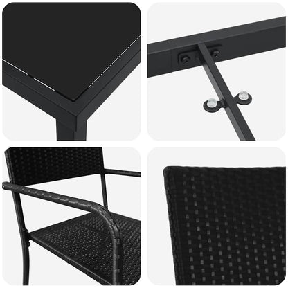 Set da Pranzo per Giardino 3 pcs Nero Poly Rattan - homemem39