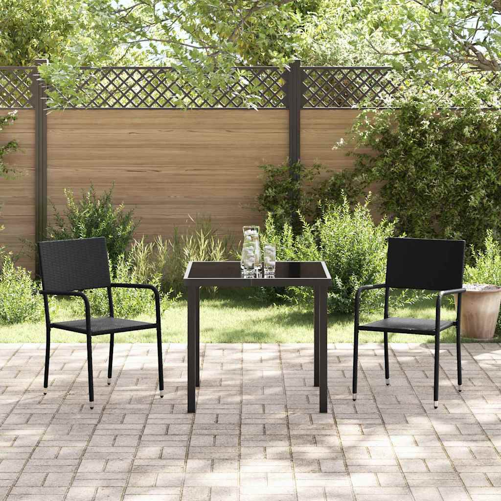 Set da Pranzo per Giardino 3 pcs Nero Poly Rattan - homemem39