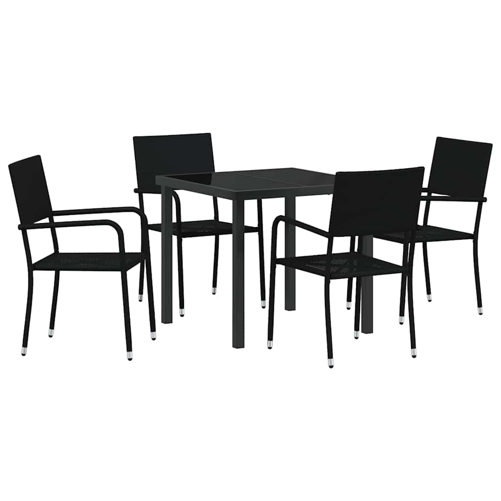 Set da Pranzo per Giardino con cuscino 5 pcs Nero polyrattan | homemem39