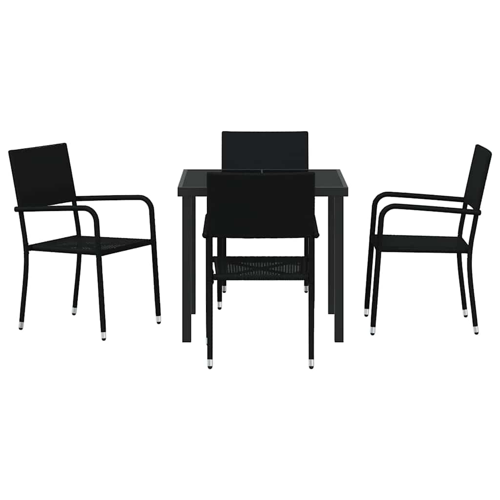 Set da Pranzo per Giardino con cuscino 5 pcs Nero polyrattan | homemem39