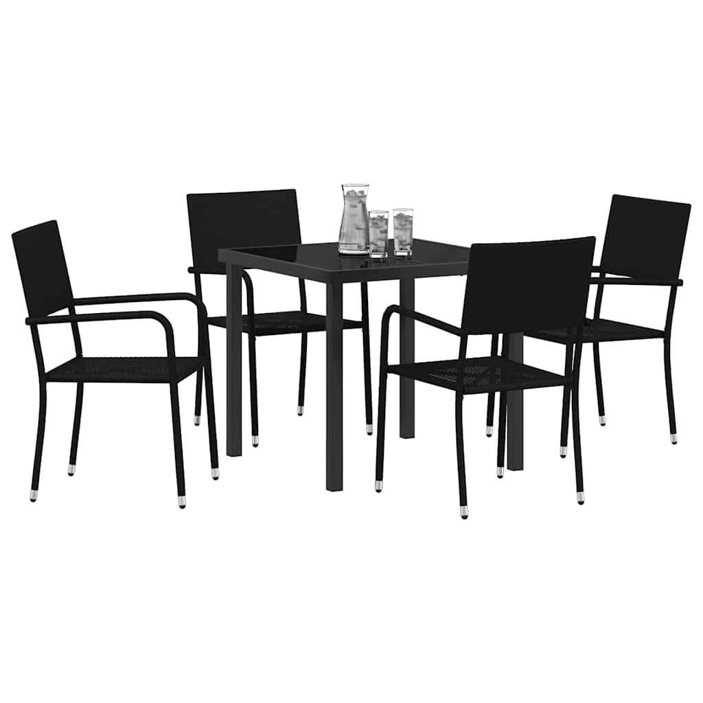 Set da Pranzo per Giardino con cuscino 5 pcs Nero polyrattan | homemem39