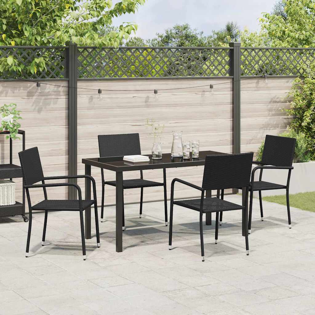 Set da Pranzo per Giardino con cuscino 5 pcs Nero polyrattan | homemem39