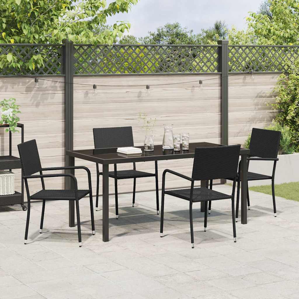 Set da Pranzo per Giardino con cuscino 5 pcs Nero polyrattan | homemem39