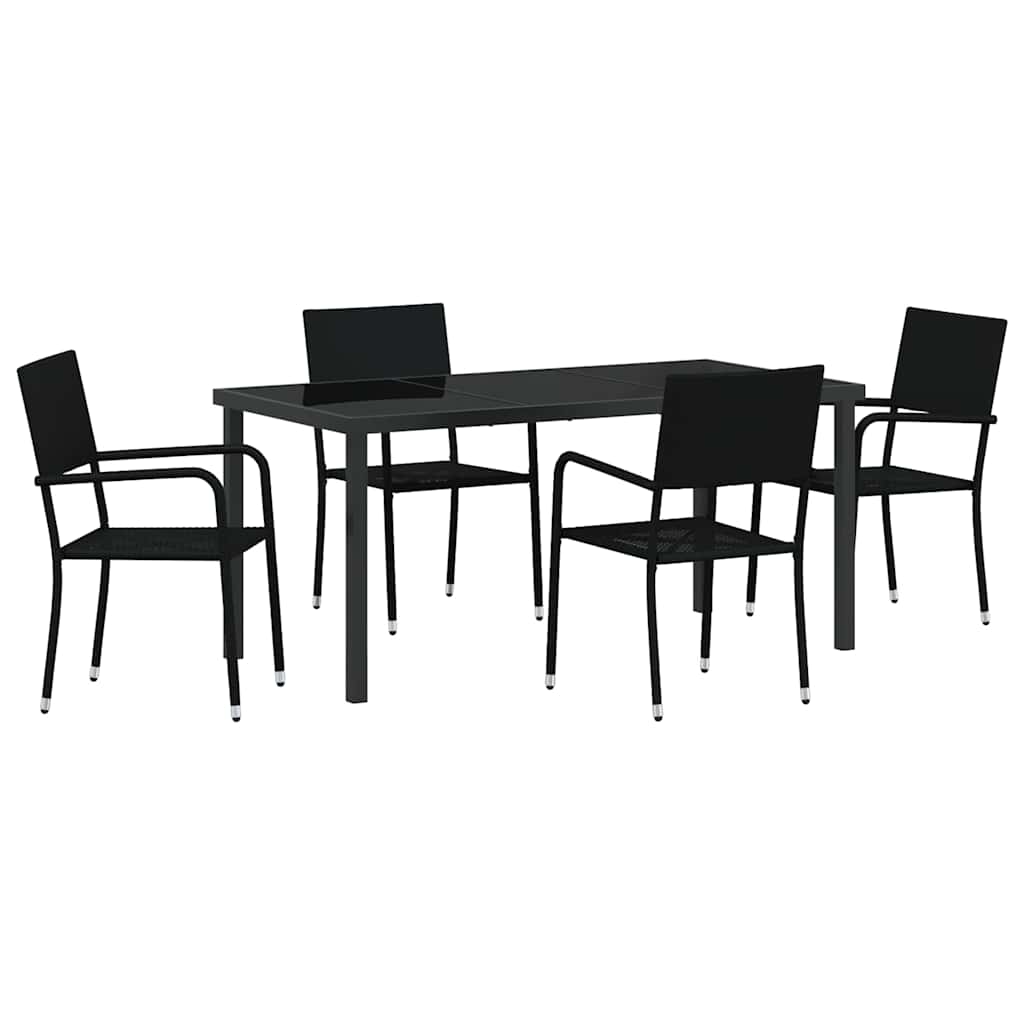 Set da Pranzo per Giardino con cuscino 5 pcs Nero polyrattan | homemem39