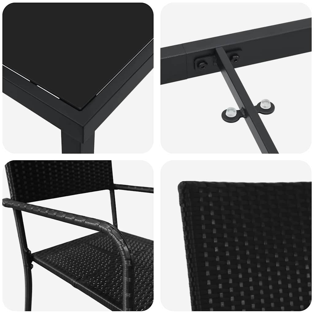 Set da Pranzo per Giardino con cuscino 7 pcs Nero polyrattan | homemem39