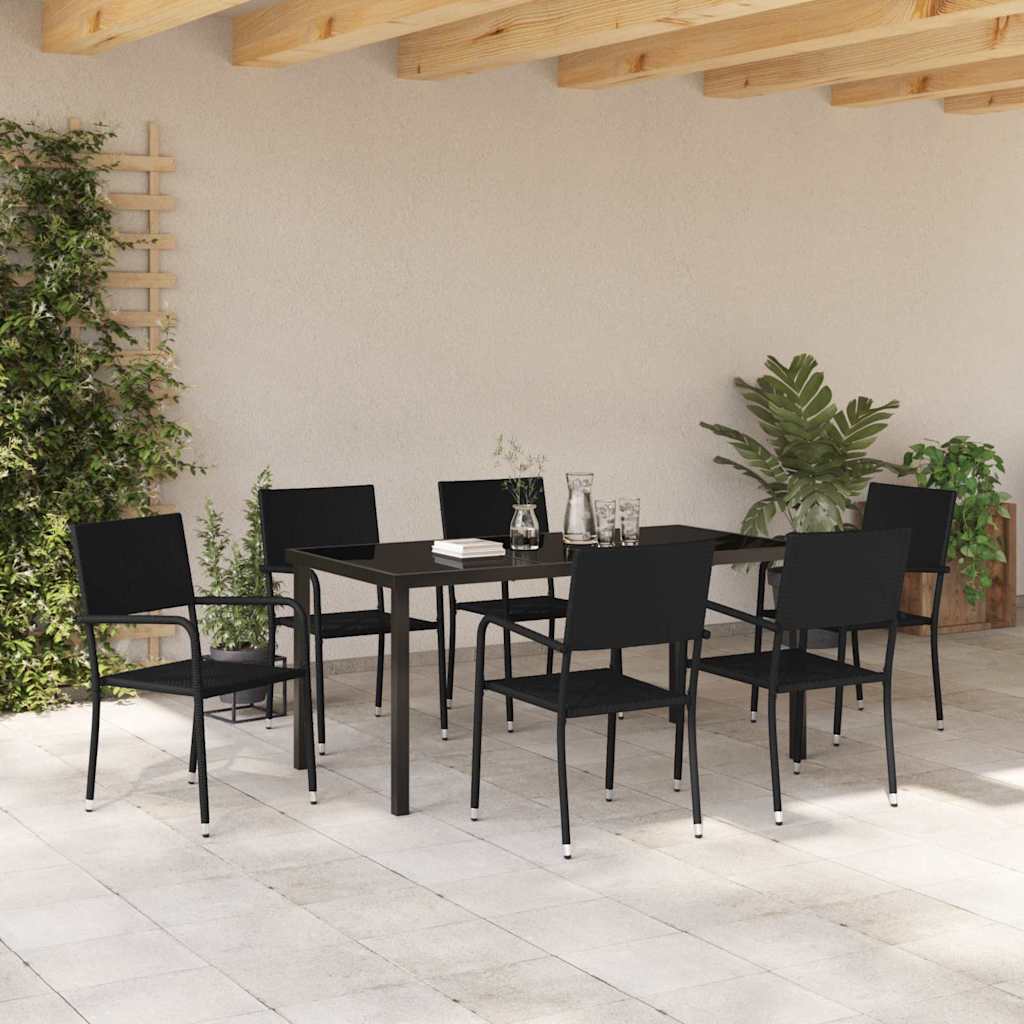 Set da Pranzo per Giardino con cuscino 7 pcs Nero polyrattan | homemem39