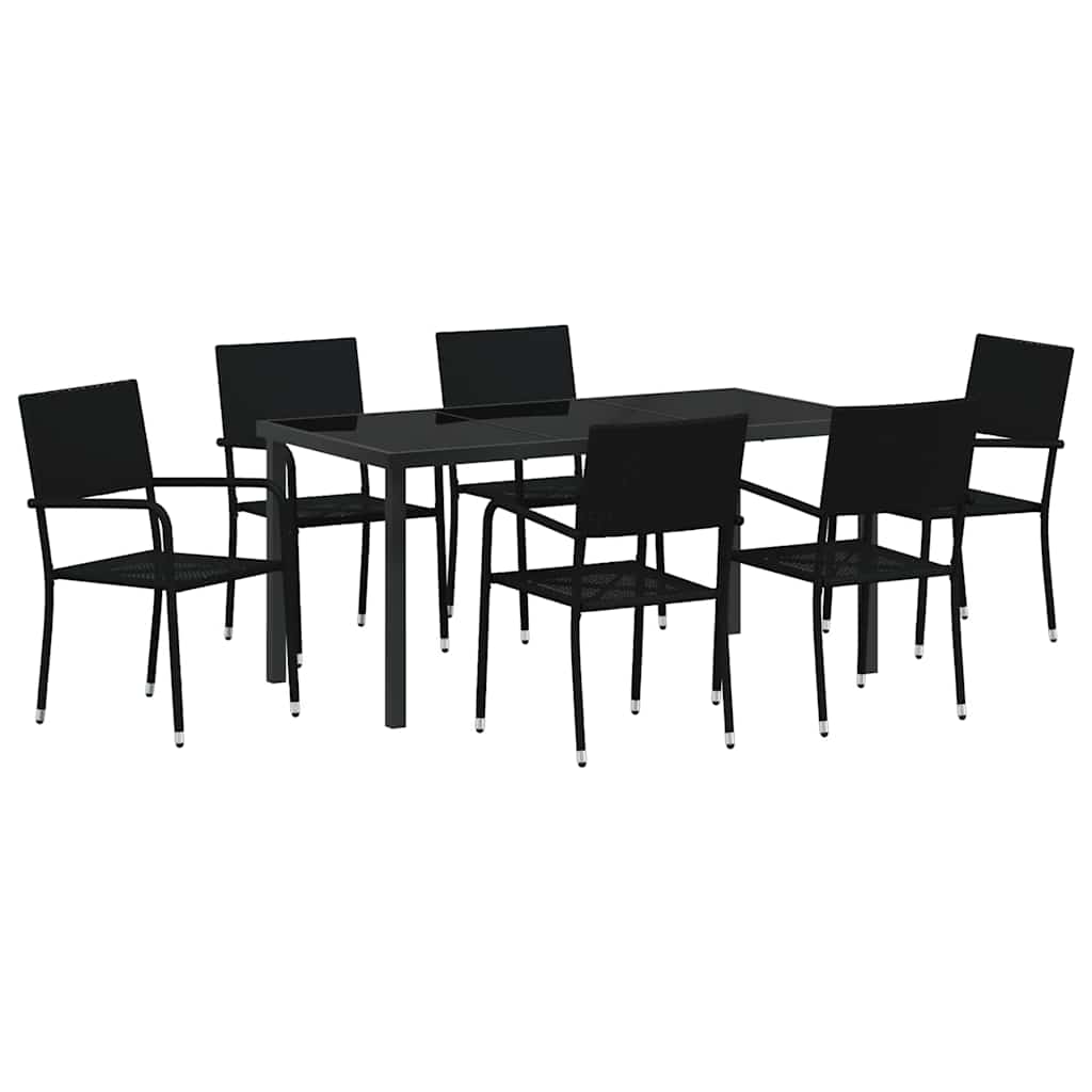 Set da Pranzo per Giardino con cuscino 7 pcs Nero polyrattan | homemem39
