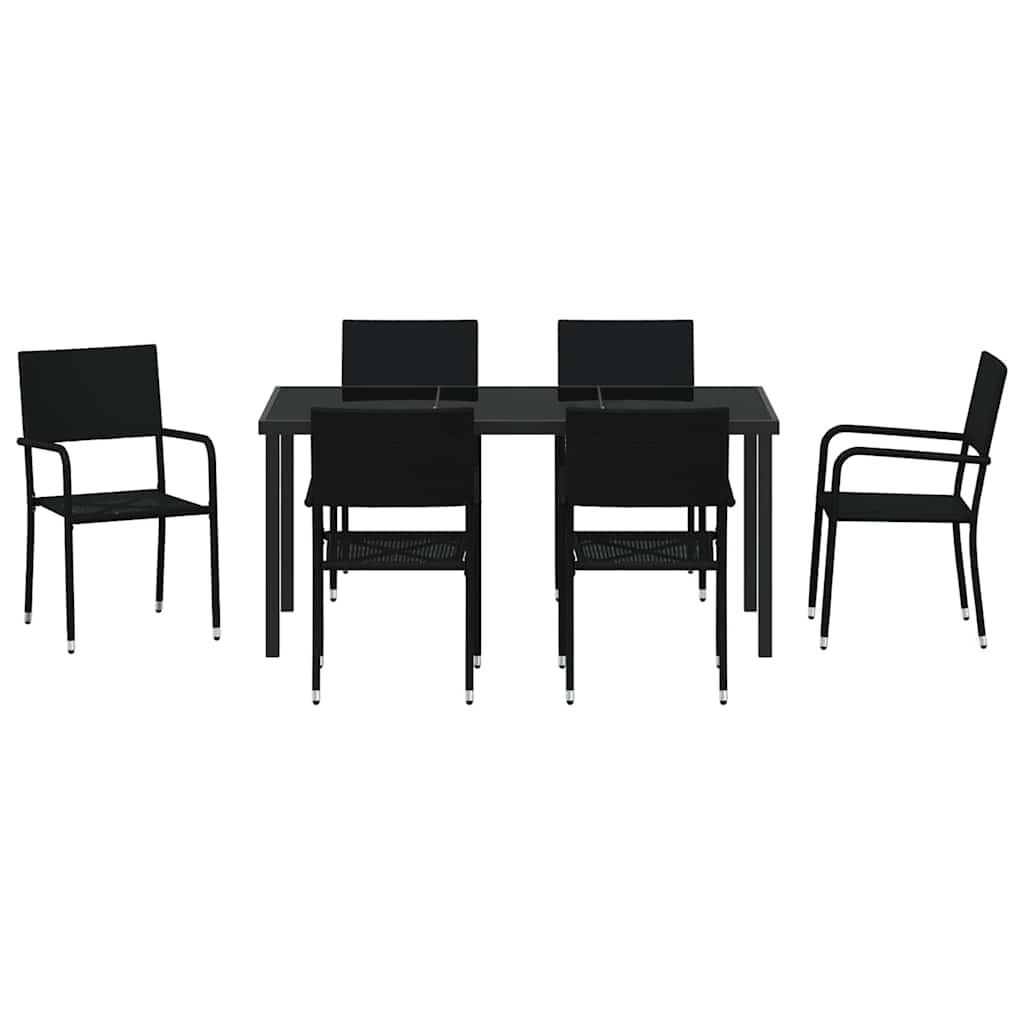 Set da Pranzo per Giardino con cuscino 7 pcs Nero polyrattan | homemem39