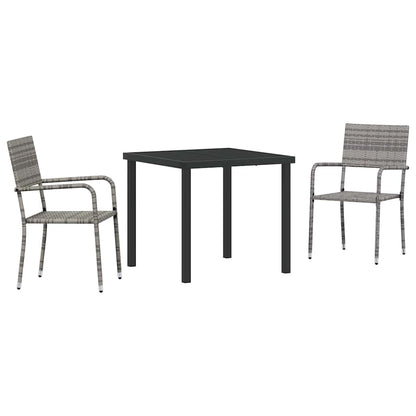 Set da Pranzo per Giardino 3 pcs Grigio Poly Rattan - homemem39