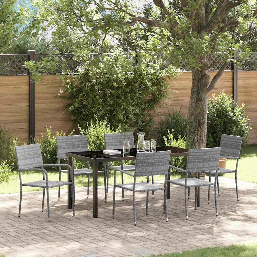 Set da Pranzo per Giardino con cuscino 7 pcs Grigio polyrattan | homemem39