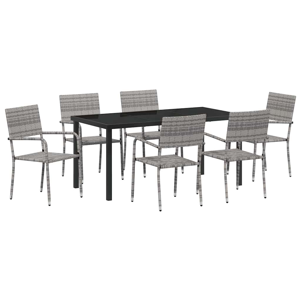 Set da Pranzo per Giardino con cuscino 7 pcs Grigio polyrattan | homemem39