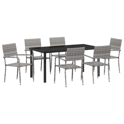 Set da Pranzo per Giardino con cuscino 7 pcs Grigio polyrattan | homemem39