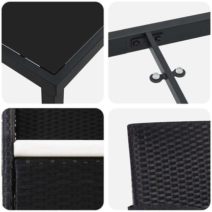 Set da Pranzo per Giardino con cuscino 3 pcs Nero Poly Rattan - homemem39