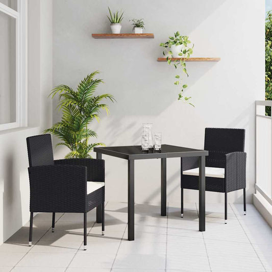 Set da Pranzo per Giardino con cuscino 3 pcs Nero Poly Rattan - homemem39