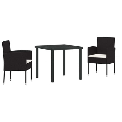 Set da Pranzo per Giardino con cuscino 3 pcs Nero Poly Rattan - homemem39