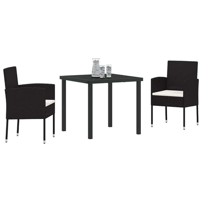 Set da Pranzo per Giardino con cuscino 3 pcs Nero Poly Rattan - homemem39