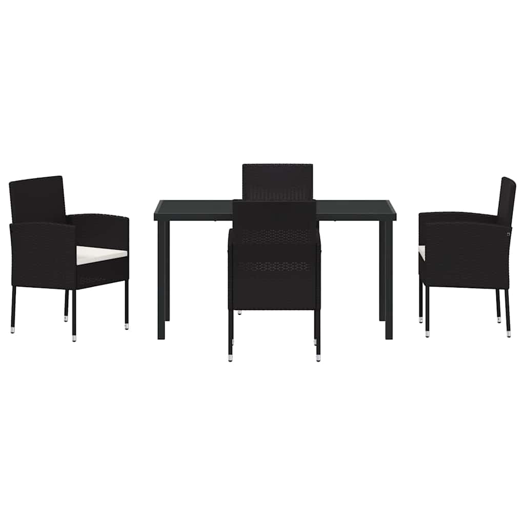 Set da Pranzo per Giardino con cuscino 5 pcs Nero Poly Rattan - homemem39