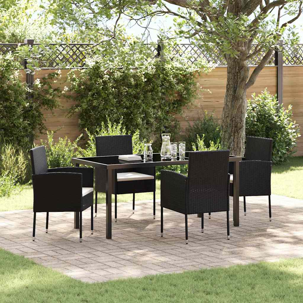 Set da Pranzo per Giardino con cuscino 5 pcs Nero Poly Rattan - homemem39