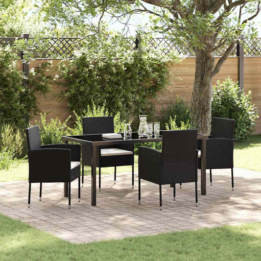 Set da Pranzo per Giardino con cuscino 5 pcs Nero Poly Rattan - homemem39
